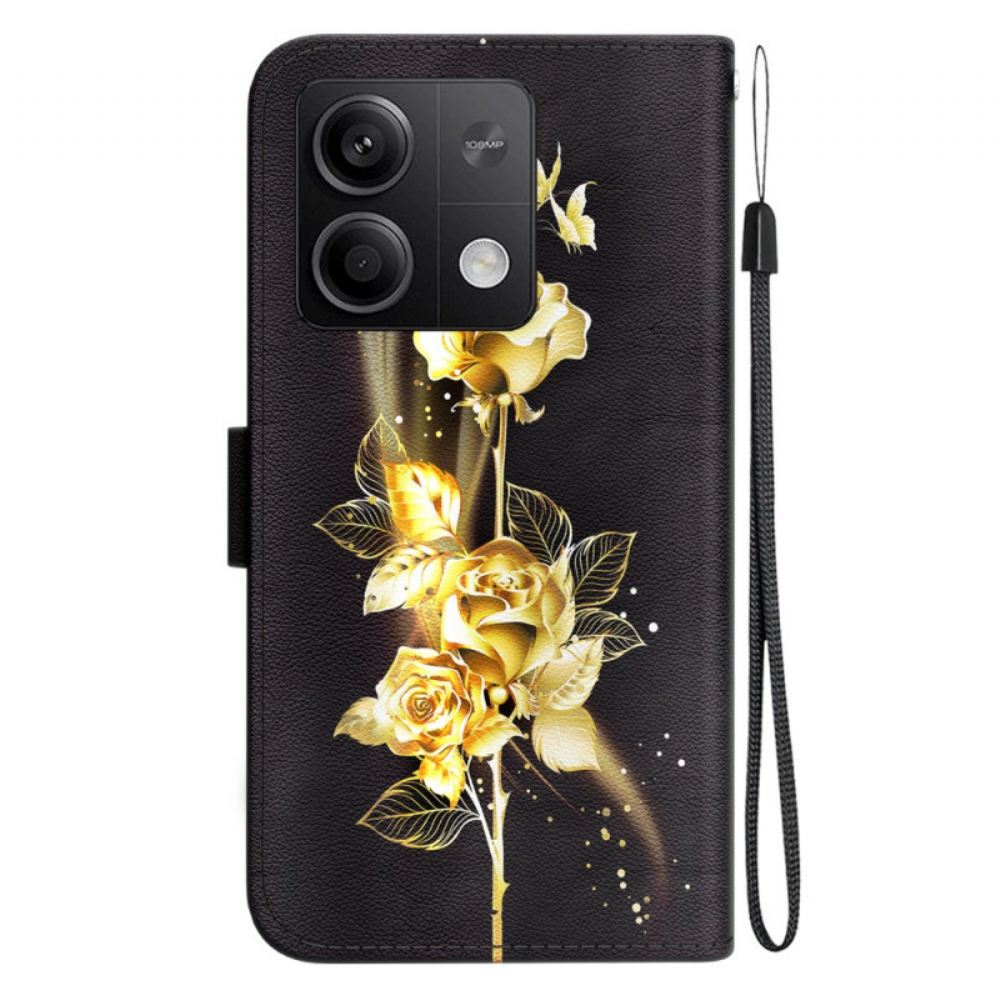 Kožený Kryt Na Xiaomi Redmi Note 13 5g Zlatý A Růžový Motýl