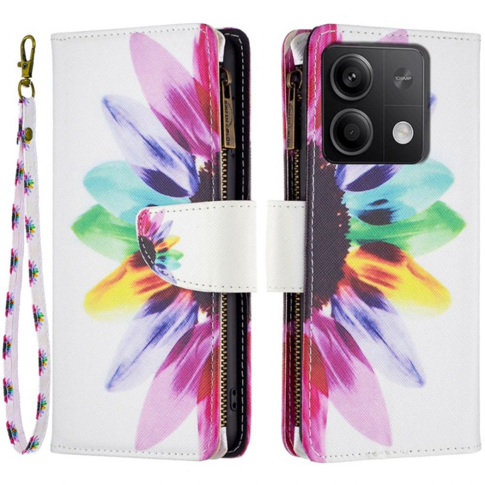 Kožený Kryt Xiaomi Redmi Note 13 5g Akvarelová Květinová Peněženka S Popruhem