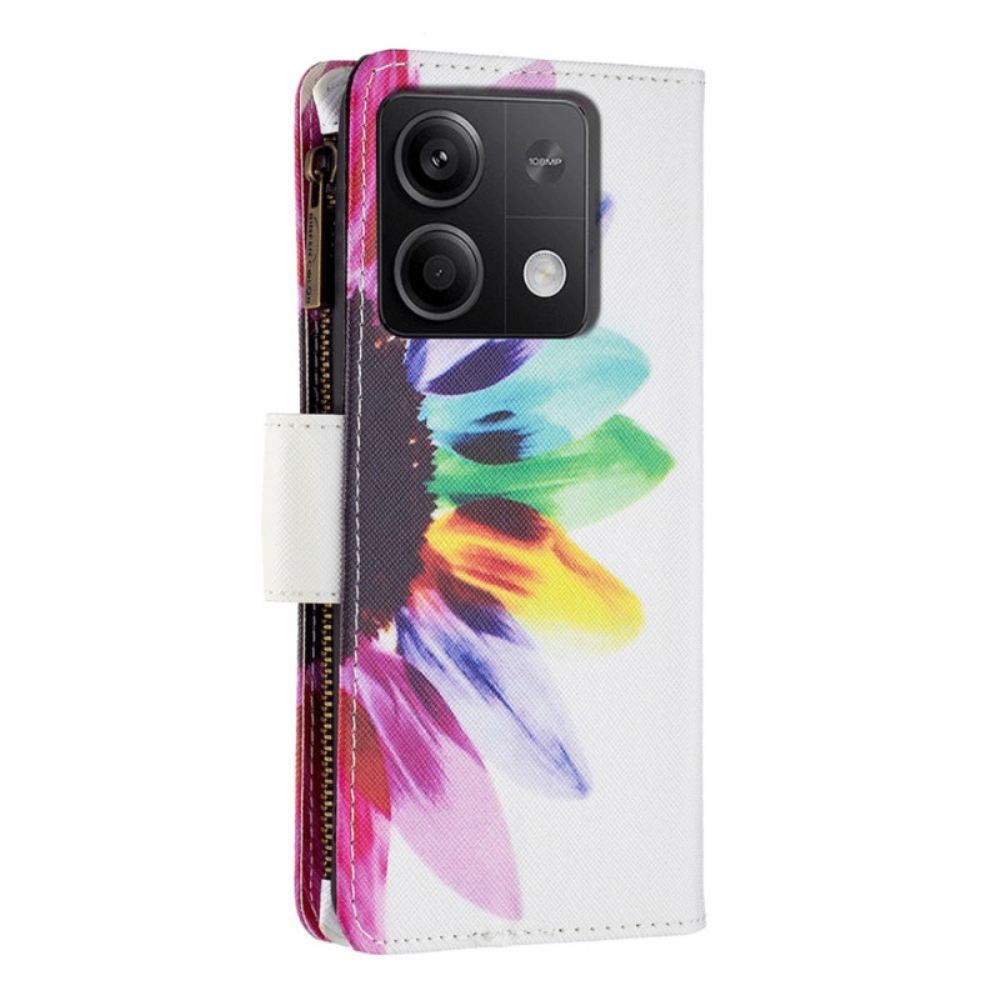 Kožený Kryt Xiaomi Redmi Note 13 5g Akvarelová Květinová Peněženka S Popruhem
