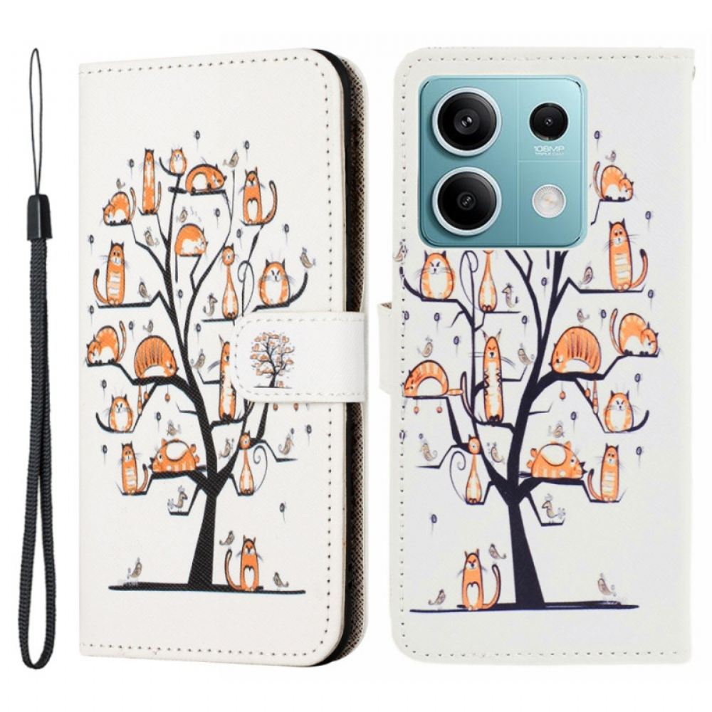 Kožený Kryt Xiaomi Redmi Note 13 5g Kočky Ve Stromě Lanyard