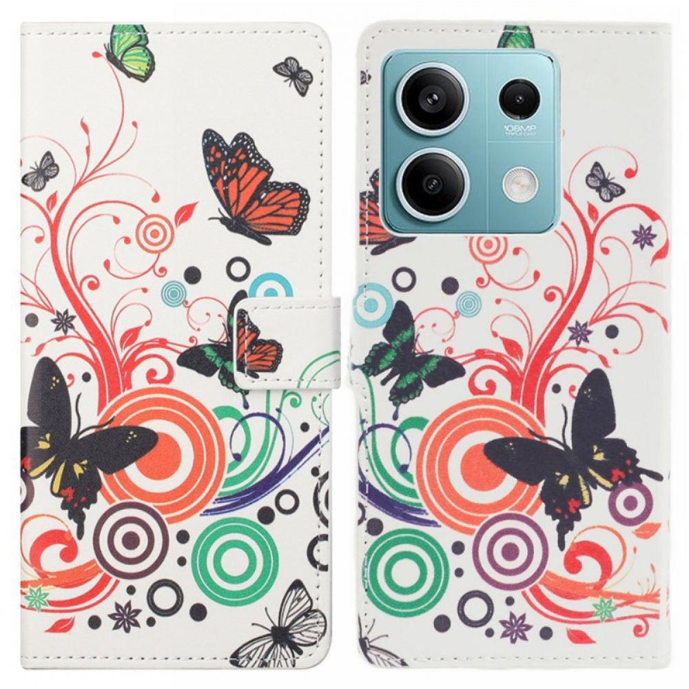 Kožený Kryt Xiaomi Redmi Note 13 5g Motýli Na Bílém Pozadí