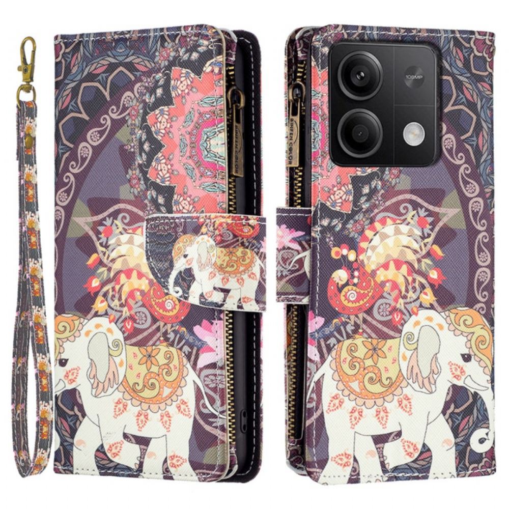 Kožený Kryt Xiaomi Redmi Note 13 5g Peněženka Indického Slona S Popruhem