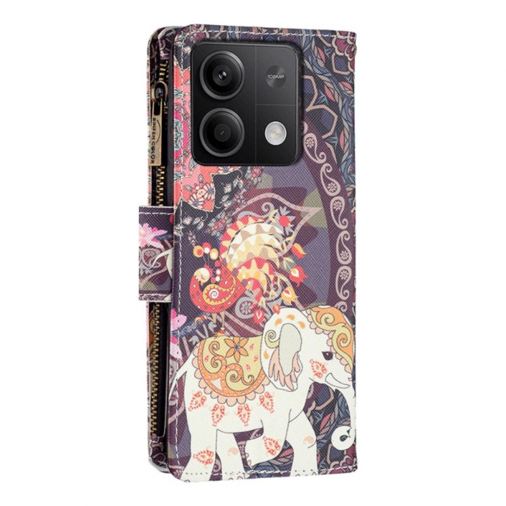 Kožený Kryt Xiaomi Redmi Note 13 5g Peněženka Indického Slona S Popruhem