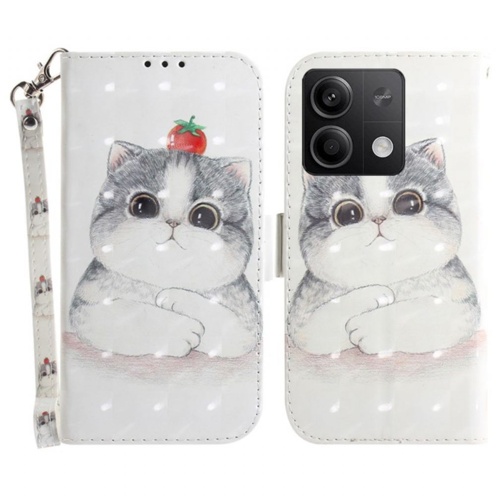 Kožený Kryt Xiaomi Redmi Note 13 5g Roztomilá Kočka S Popruhem