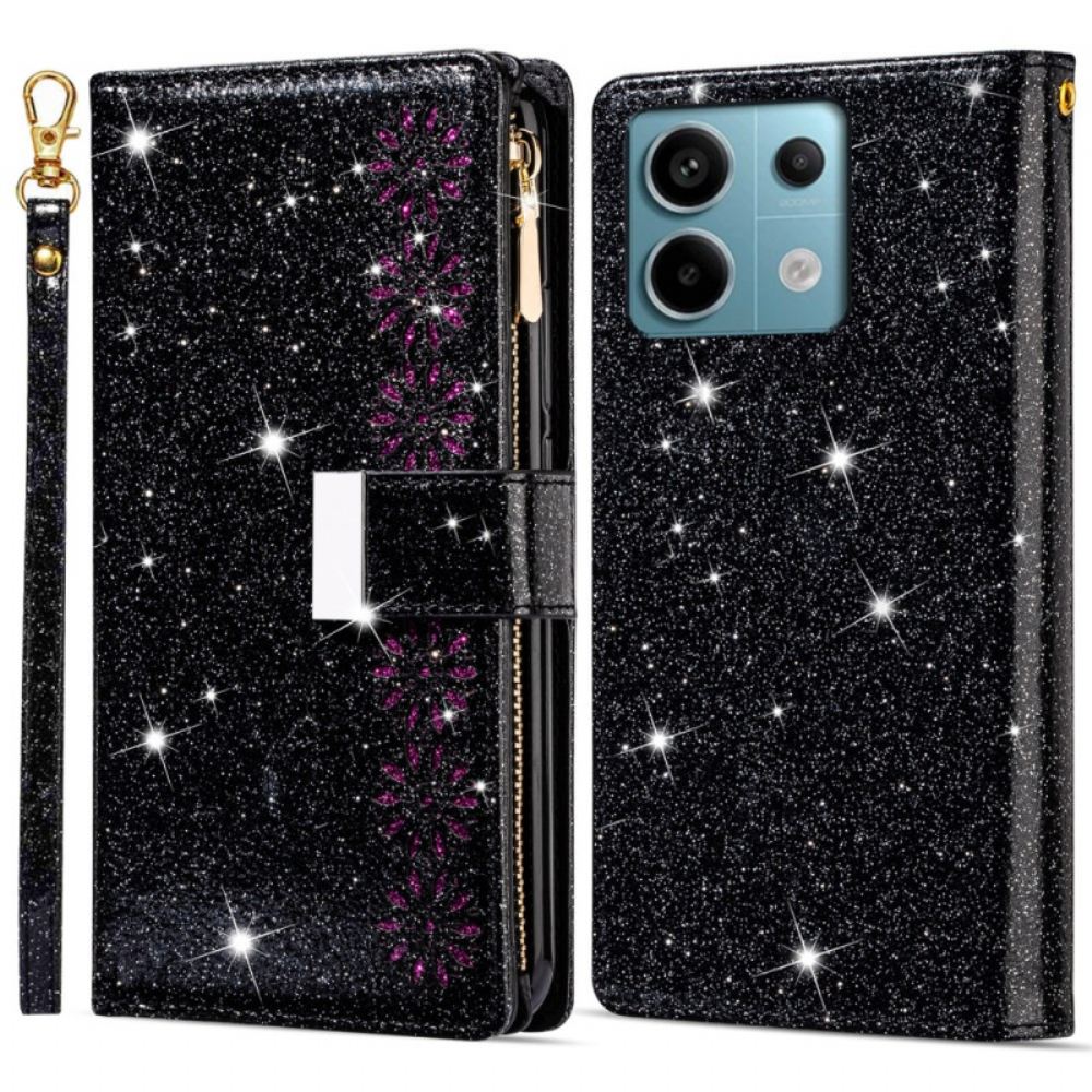 Kožený Kryt Xiaomi Redmi Note 13 5g Třpytivá Peněženka Na Zip