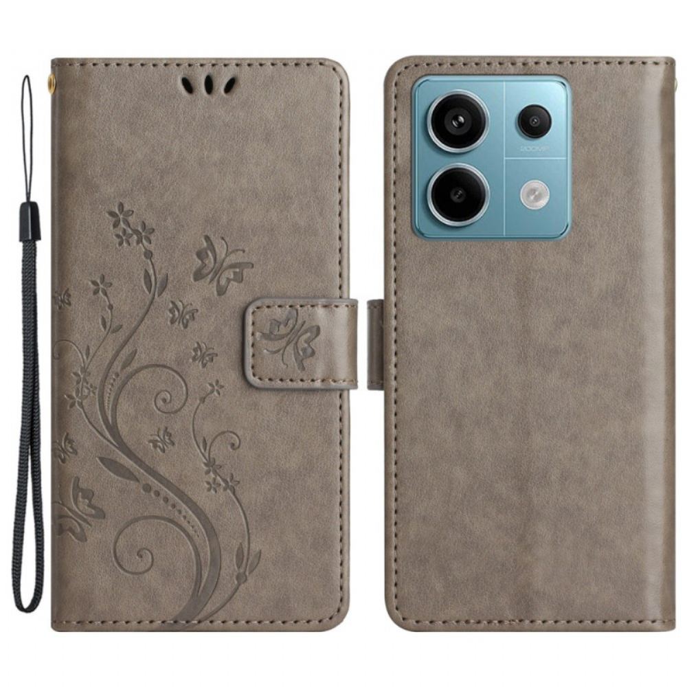 Kožený Kryt Xiaomi Redmi Note 13 5g Vzor Motýla S Páskem
