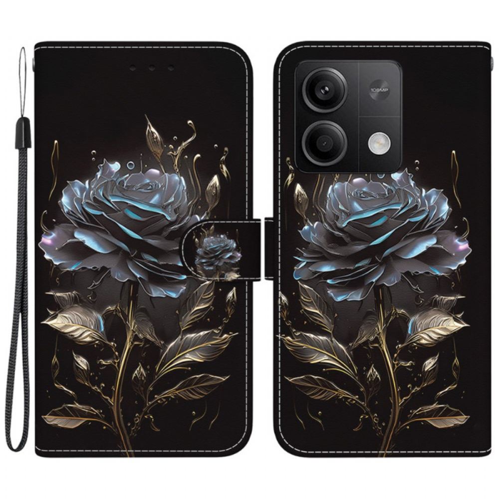 Kožený Kryt Xiaomi Redmi Note 13 5g Černá Růže S Popruhem