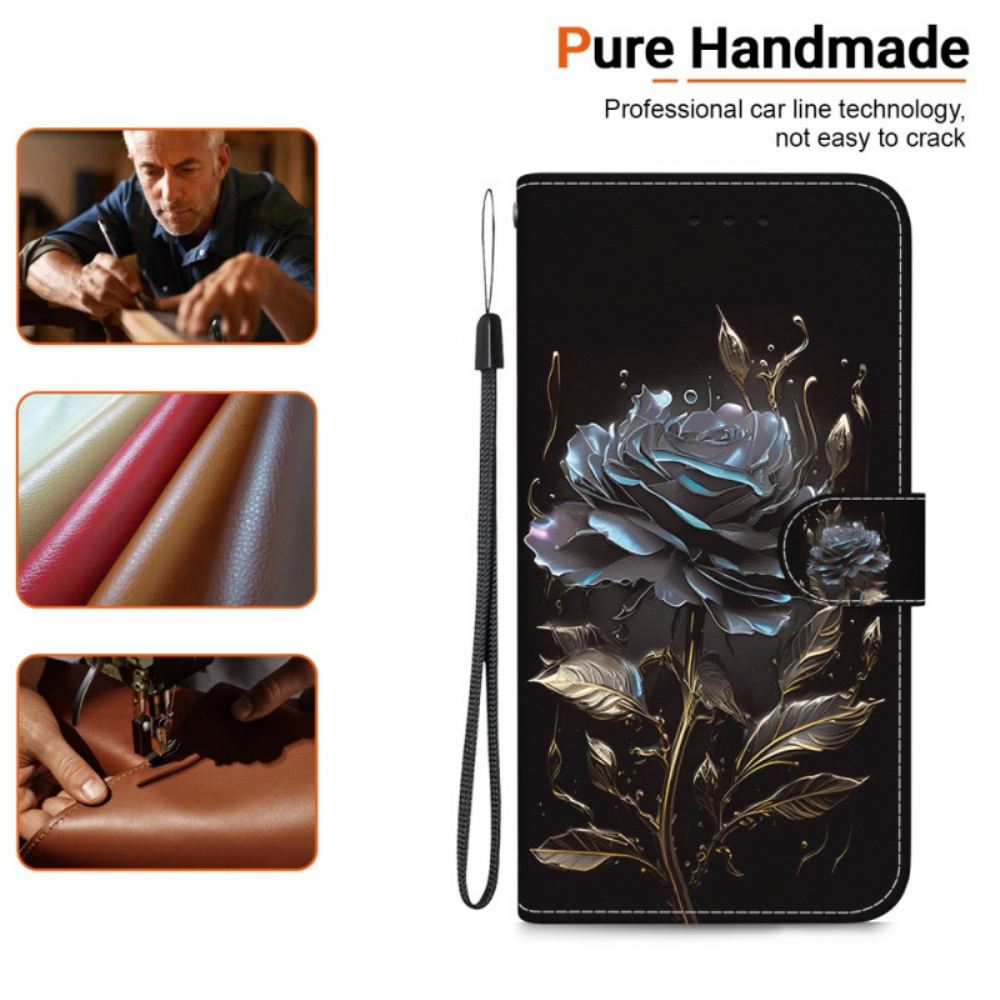 Kožený Kryt Xiaomi Redmi Note 13 5g Černá Růže S Popruhem