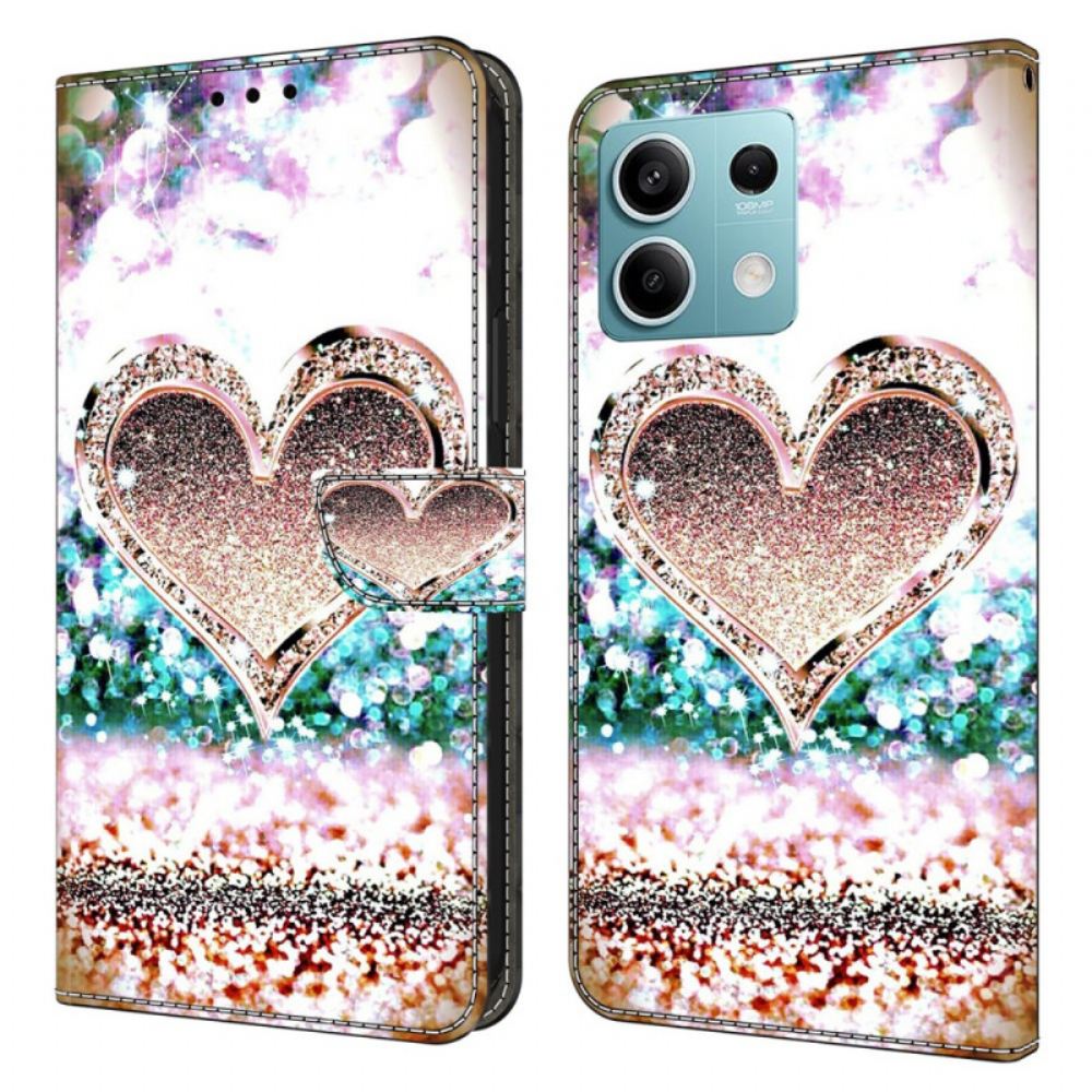 Peněženková Pouzdra Xiaomi Redmi Note 13 5g Kryty Na Mobil Růžové Diamantové Srdce