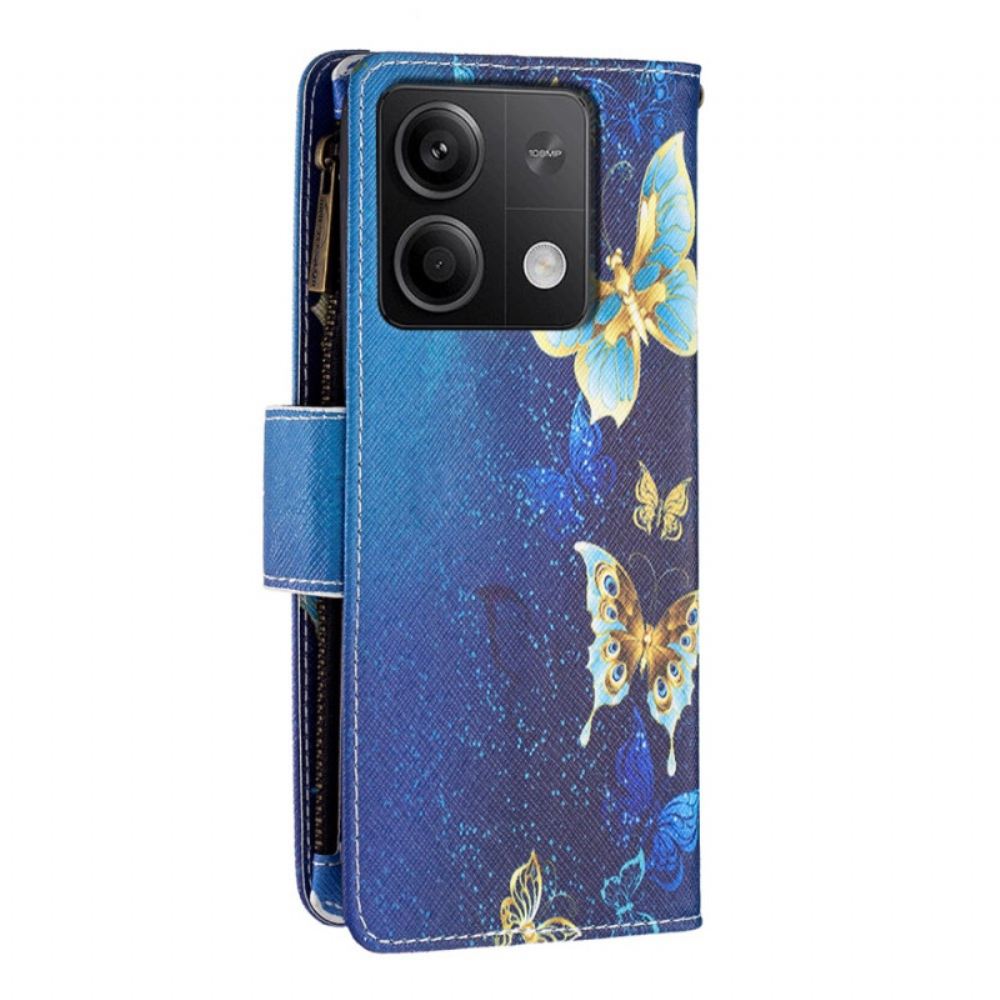 Peněženková Pouzdra Xiaomi Redmi Note 13 5g Kryty Na Mobil Zlatá Peněženka S Motýlky S Popruhem