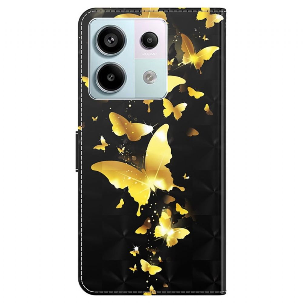 Peněženková Pouzdra Xiaomi Redmi Note 13 5g Zlatí Motýli S Řemínkem