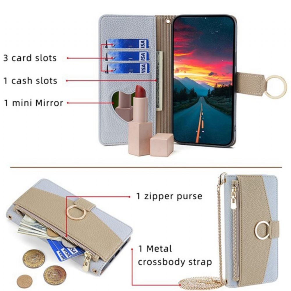 Kožený Kryt Na Vivo V50 5g Zrcadlová Peněženka A Řetízek