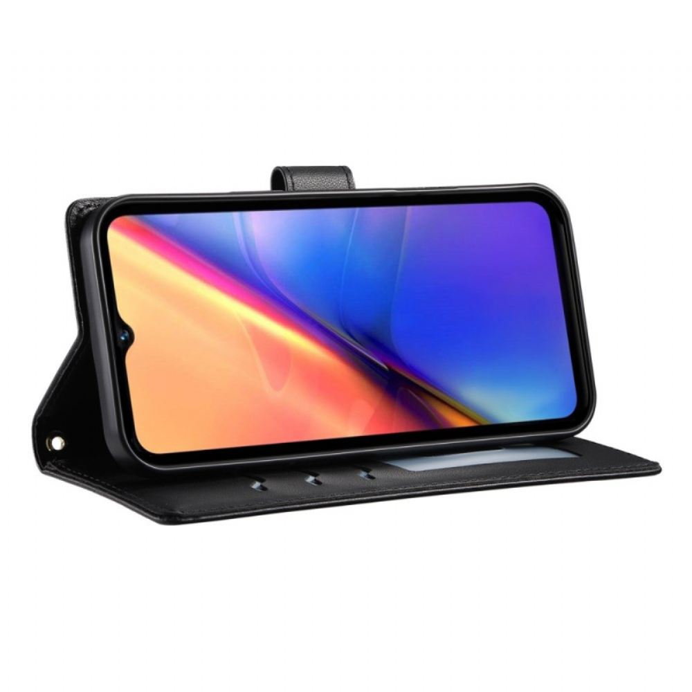 Peněženková Pouzdra Vivo V50 5g Kryty Na Mobil Prošívané S Popruhem A Ramenním Popruhem