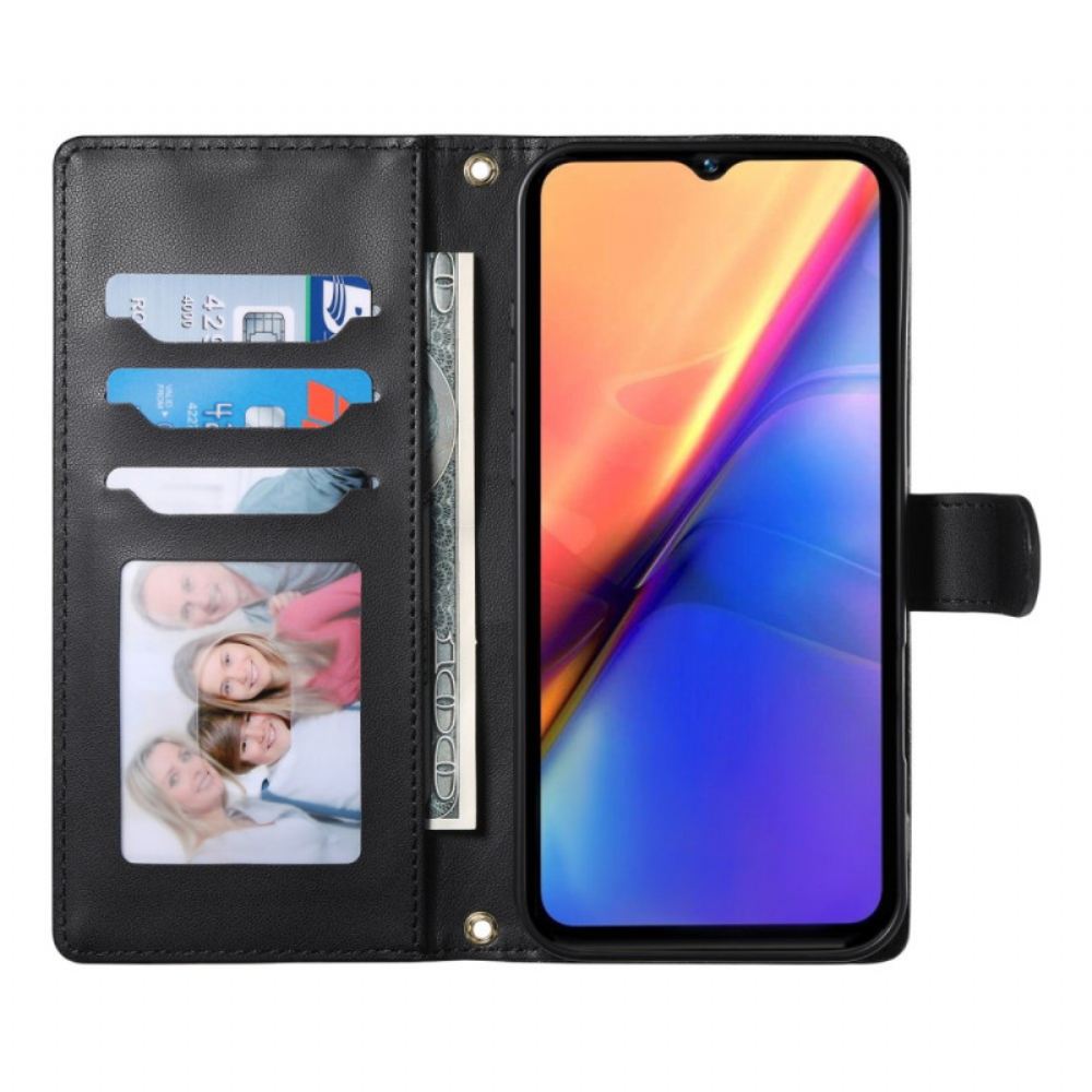 Peněženková Pouzdra Vivo V50 5g Kryty Na Mobil Prošívané S Popruhem A Ramenním Popruhem