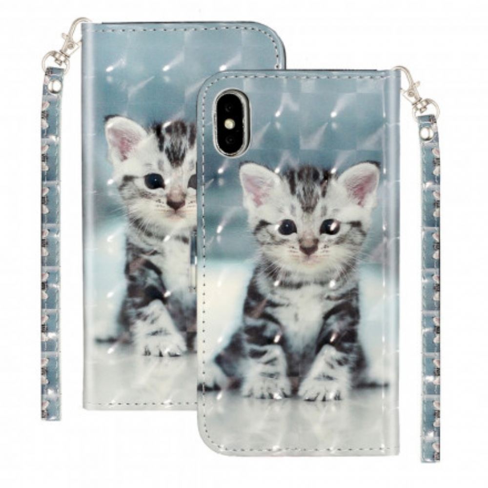 Flipové Pouzdro Na iPhone XS Max Na Lana Kotě Světlé Skvrny S Popruhem