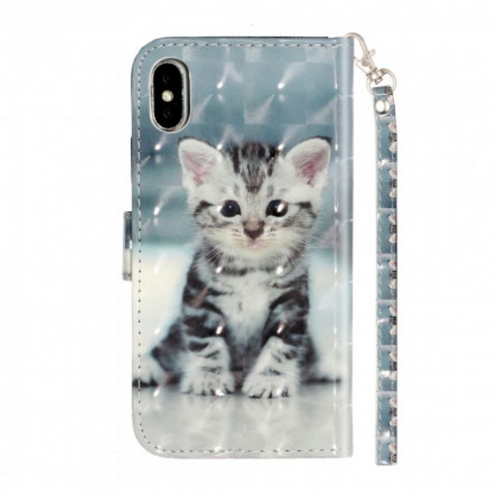 Flipové Pouzdro Na iPhone XS Max Na Lana Kotě Světlé Skvrny S Popruhem