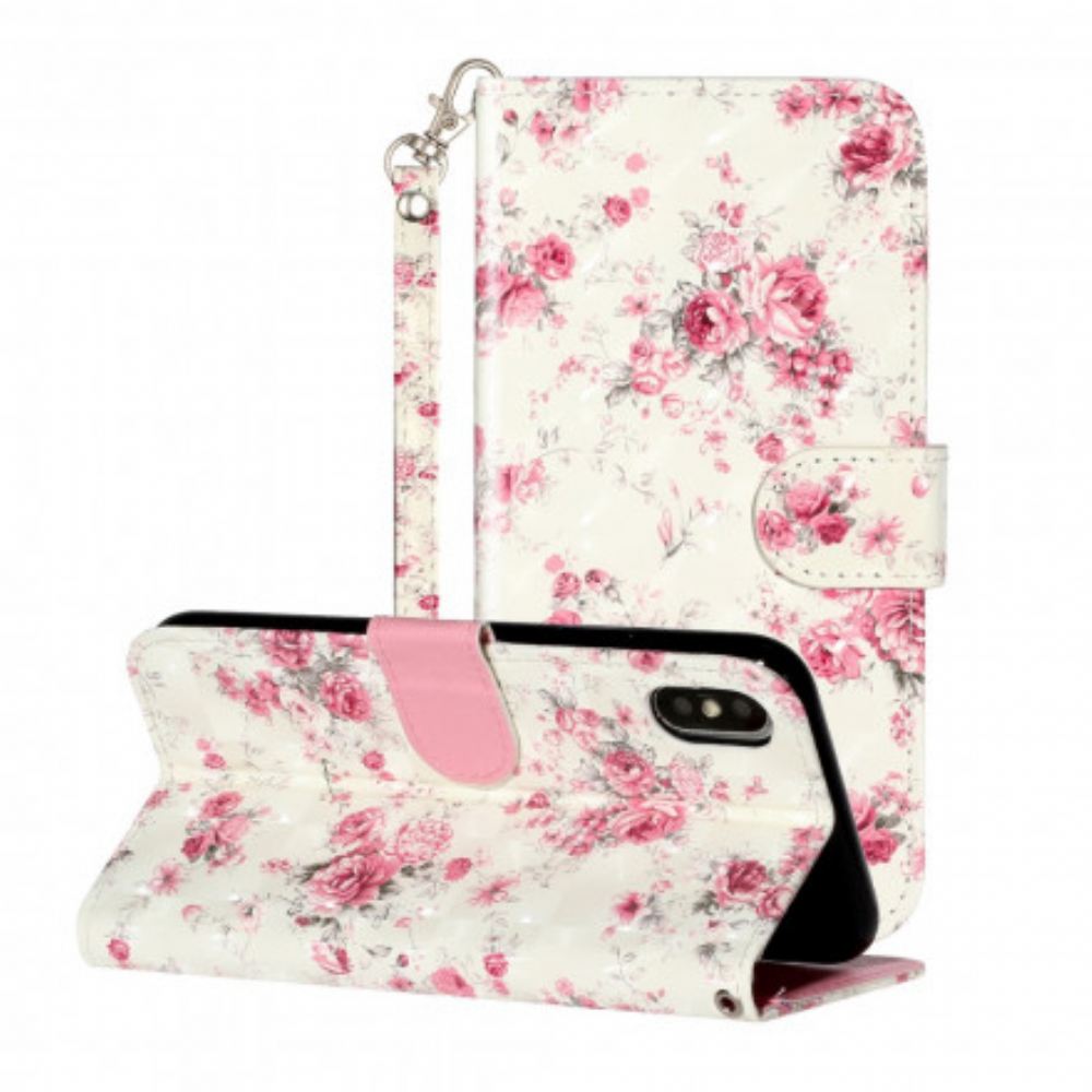 Flipové Pouzdro Na iPhone XS Max Na Lana Popruh Light Spot Flowers