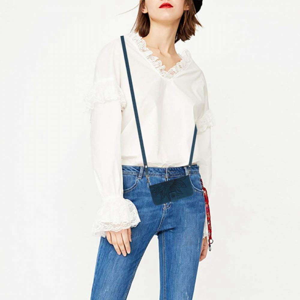 Kožený Kryt Na Realme C75 Kabelka Přes Rameno S Potiskem Motýlů