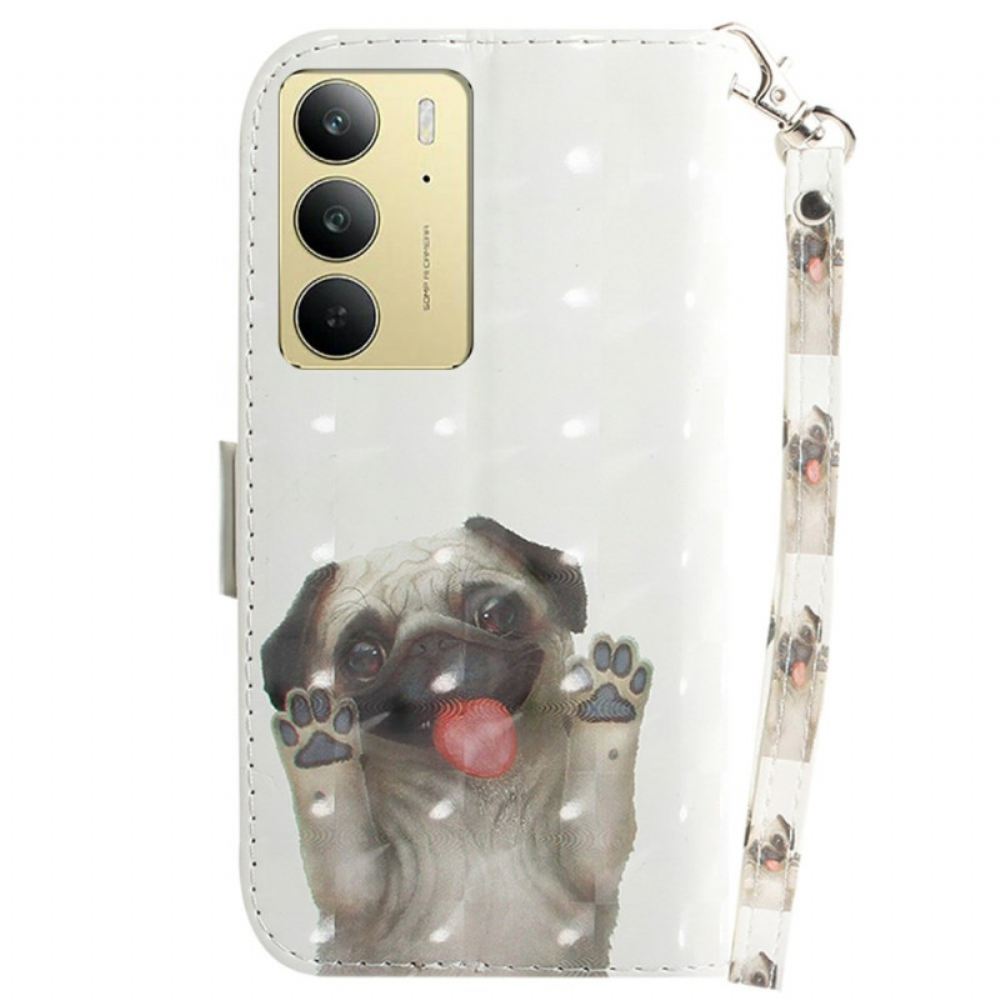 Kožený Kryt Na Realme C75 Mops Šňůrka Na Krk