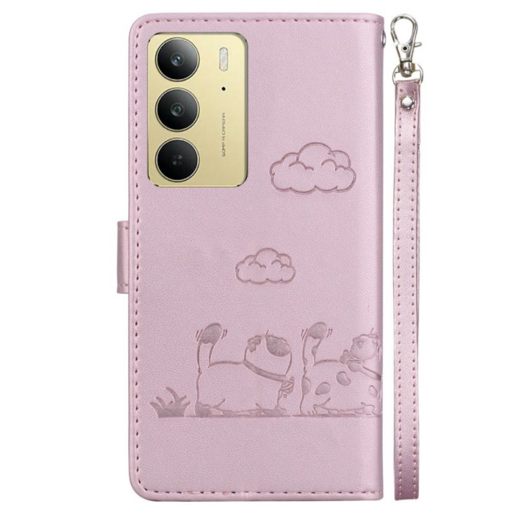 Kožený Kryt Realme C75 Kočičí Scéna S Rfid Blokováním