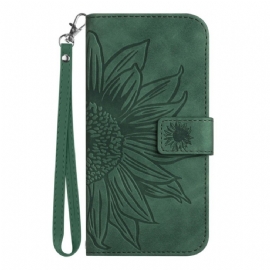 Kožený Kryt Realme C75 Popruh S Otiskem Prstu Se Slunečnicí