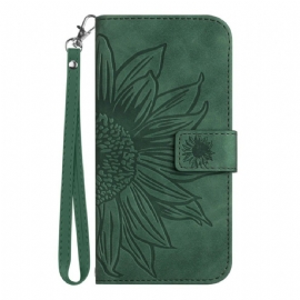 Kožený Kryt Realme C75 Popruh S Potiskem Slunečnic