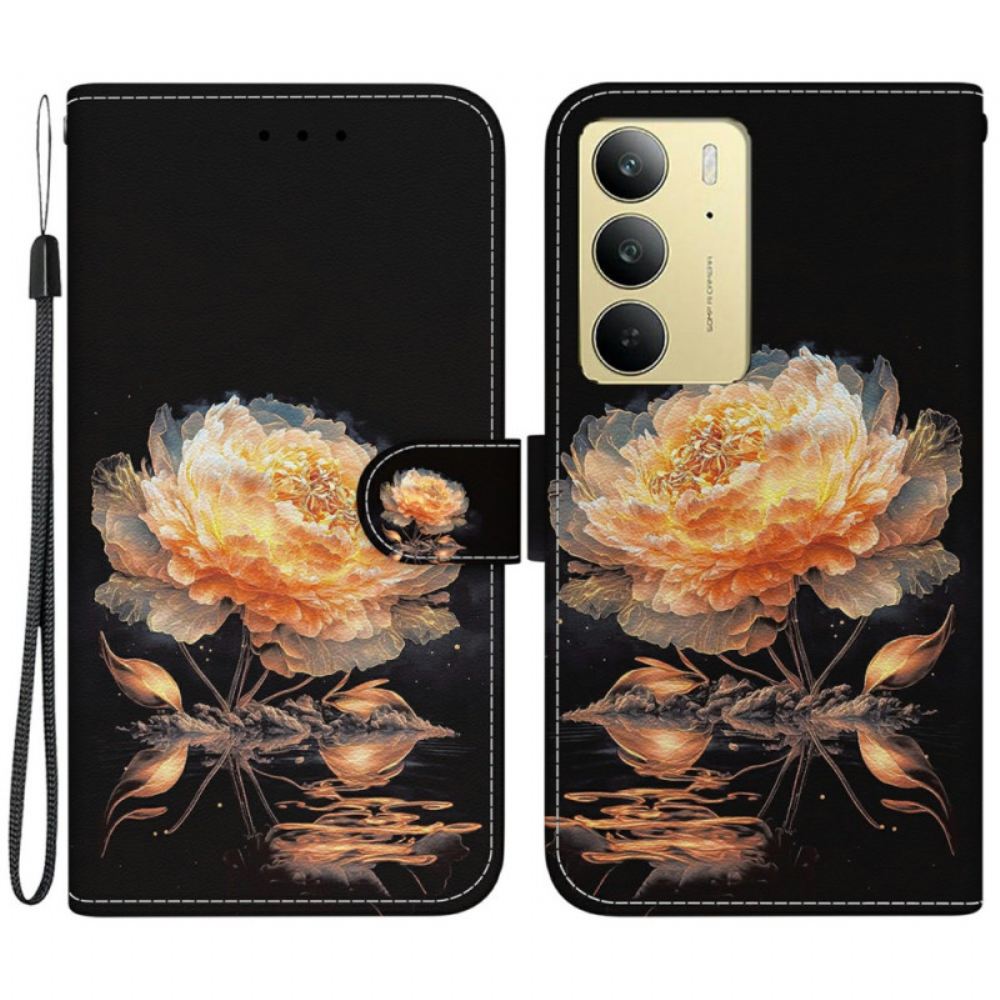 Kožený Kryt Realme C75 Zlatá Pivoňka