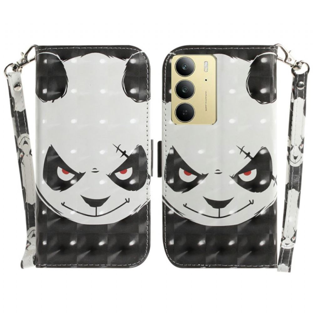 Kožený Kryt Realme C75 Šňůrka Na Krk S Motivem Rozzlobené Pandy