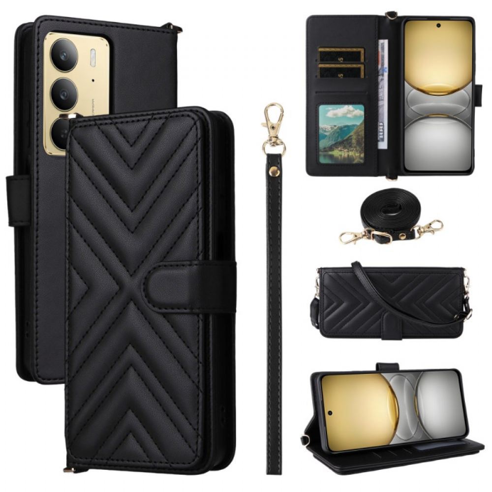 Peněženková Pouzdra Realme C75 Prémiový Design S Popruhem A Ramenním Popruhem