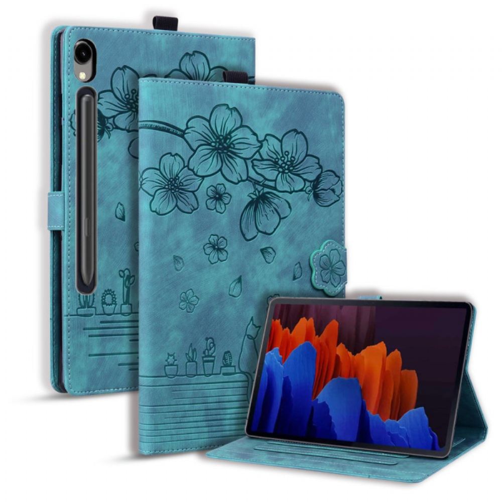 Kožený Kryt Na Samsung Galaxy Tab S9 Květina Kat