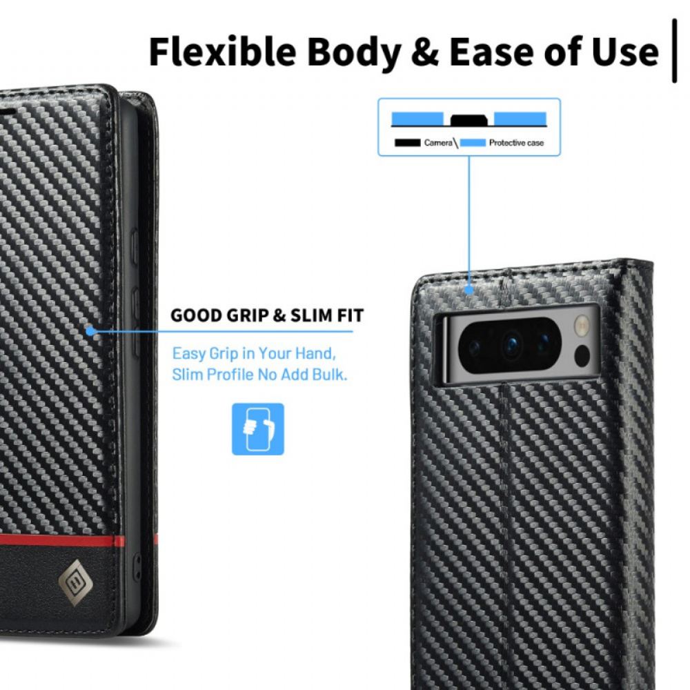 Kožené Pouzdro Folio Na Google Pixel 8 Pro Uhlíkové Vlákno Lc.imeeke