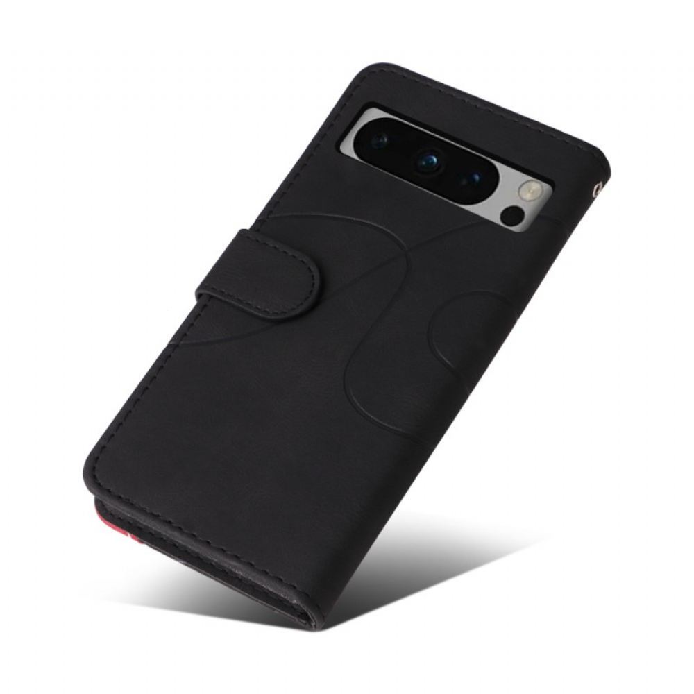 Kožený Kryt Google Pixel 8 Pro Dvoubarevný S Popruhem