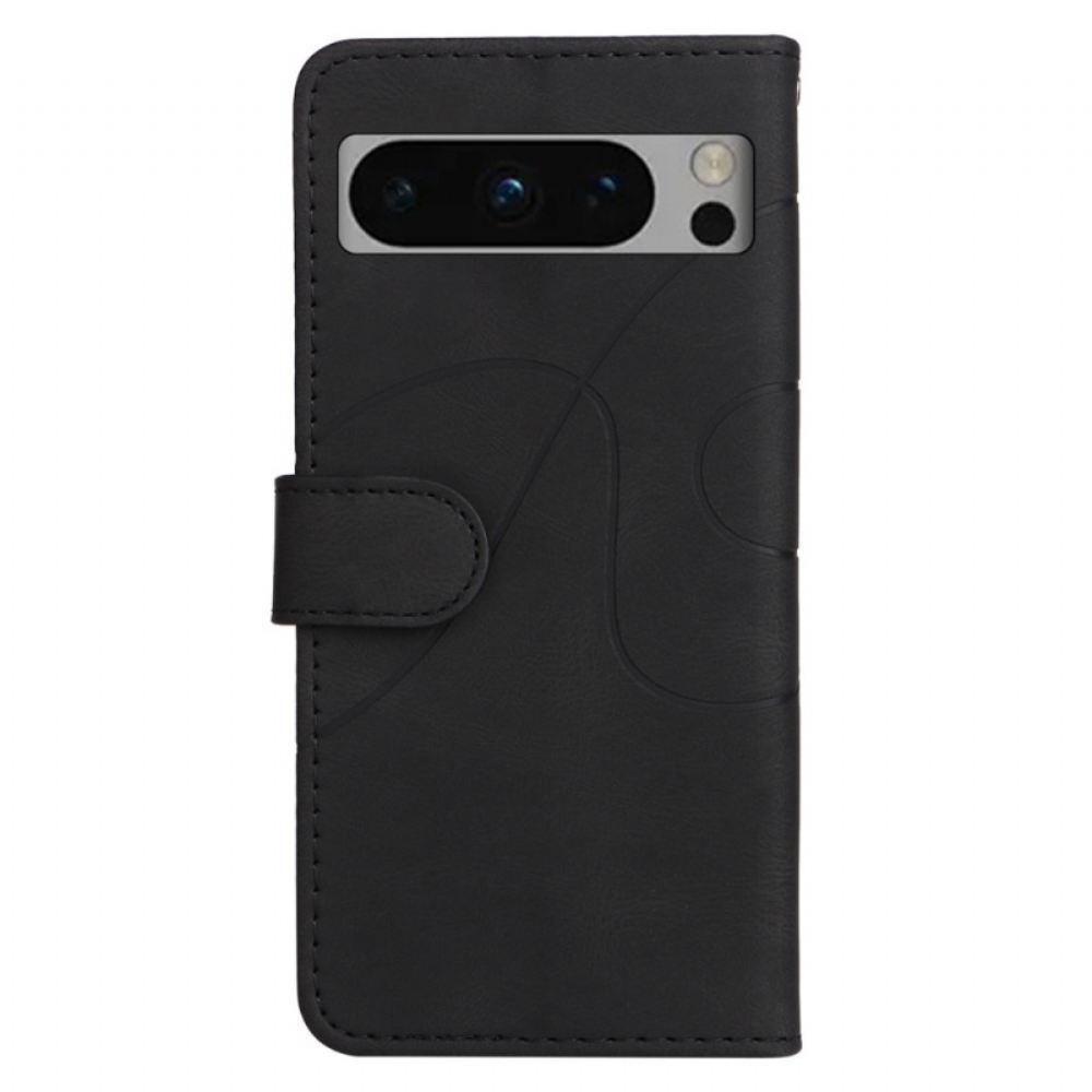 Kožený Kryt Google Pixel 8 Pro Dvoubarevný S Popruhem
