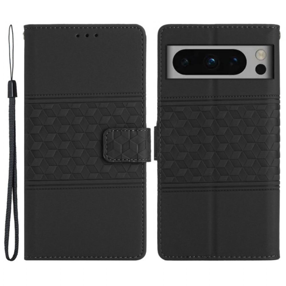 Kožený Kryt Google Pixel 8 Pro Kostky A Páskový Vlys