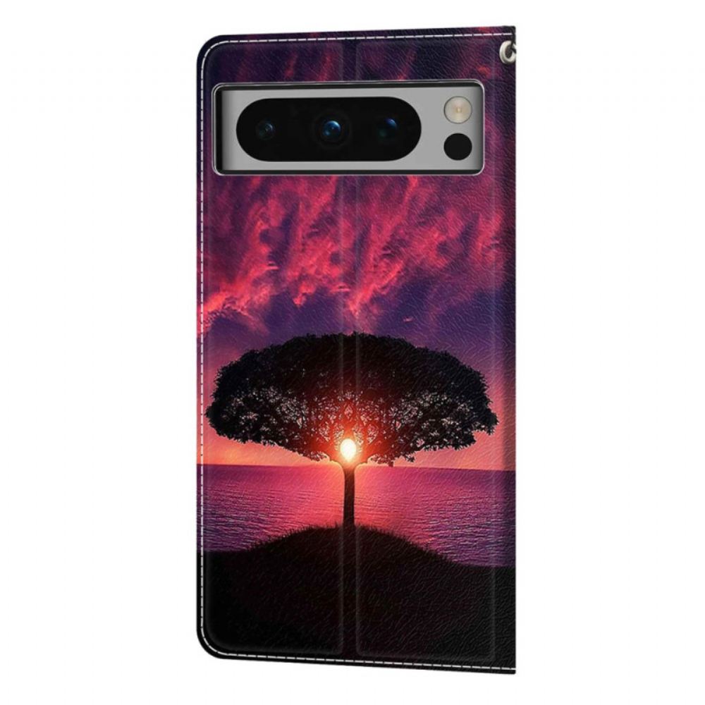Kožený Kryt Google Pixel 8 Pro Kouzelná Krajina S Popruhem