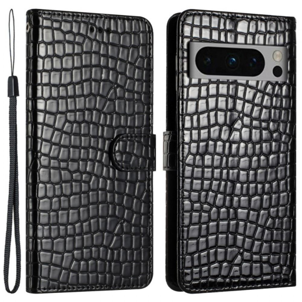 Kožený Kryt Google Pixel 8 Pro Krokodýlí Styl S Popruhem