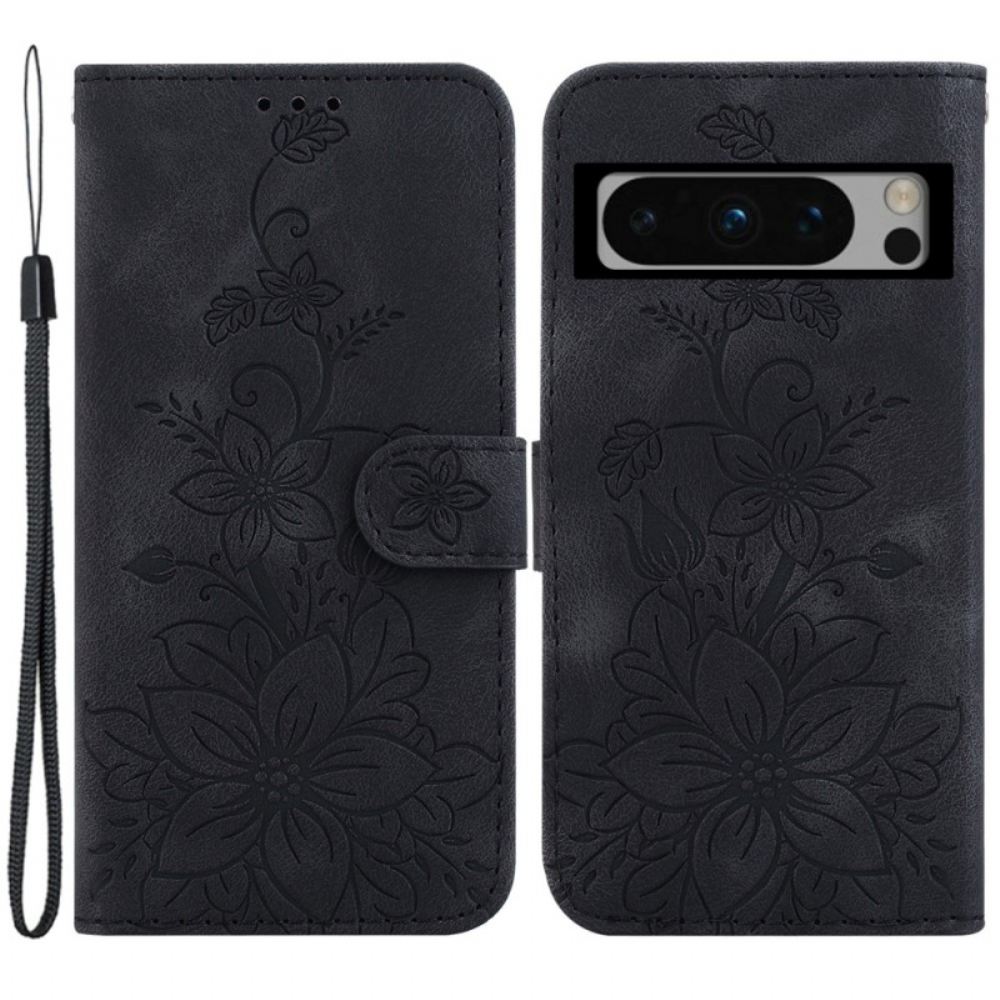 Kožený Kryt Google Pixel 8 Pro Květinový Řemínek