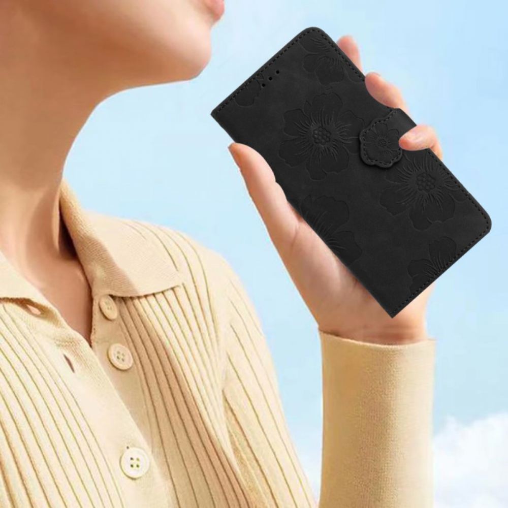 Kožený Kryt Google Pixel 8 Pro Květiny Se Šňůrkou