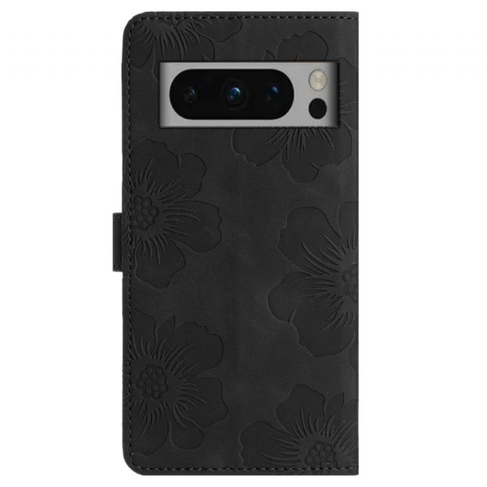Kožený Kryt Google Pixel 8 Pro Květiny Se Šňůrkou