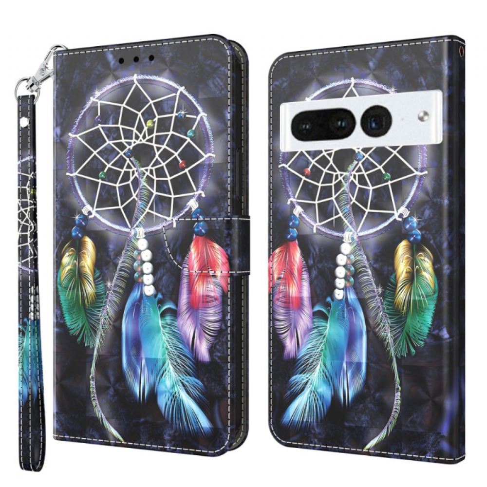 Kožený Kryt Google Pixel 8 Pro Lapač Snů S Popruhem