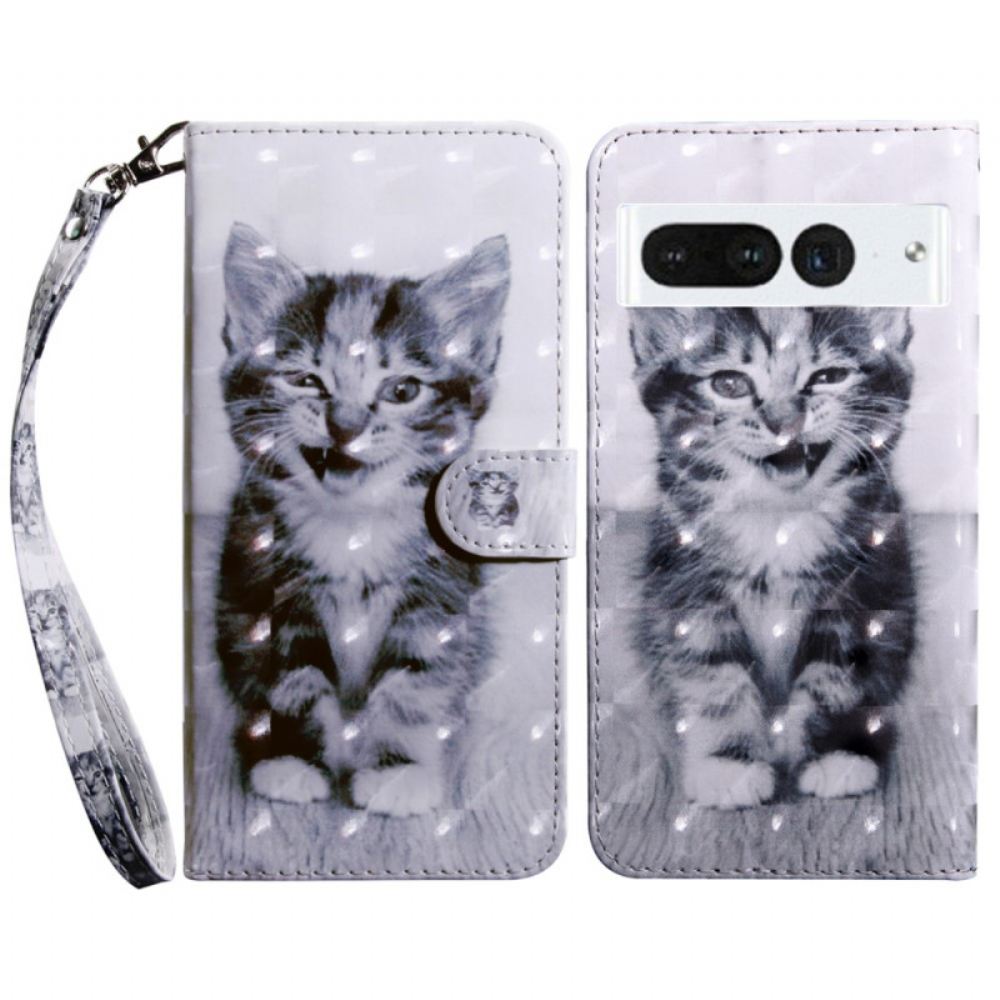Kožený Kryt Google Pixel 8 Pro Popruhové Kotě