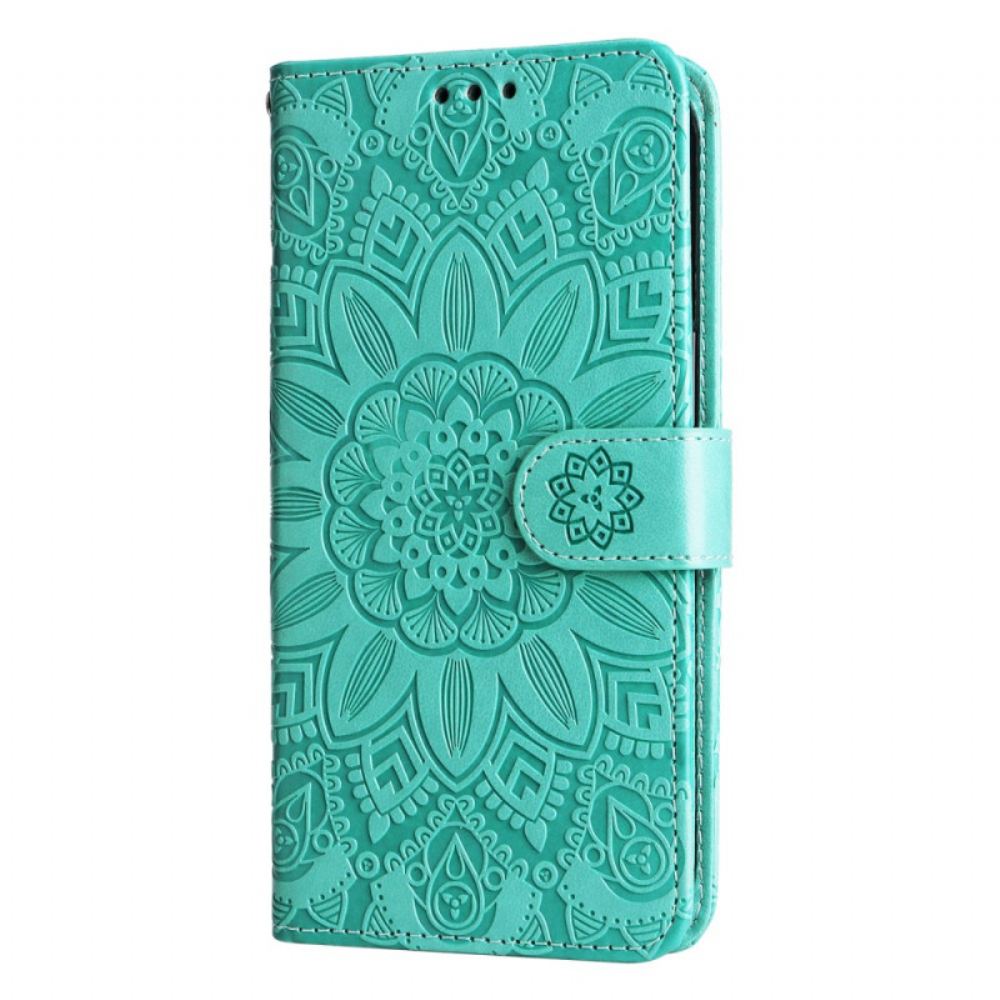 Kožený Kryt Google Pixel 8 Pro Sluneční Mandala S Lanyardem