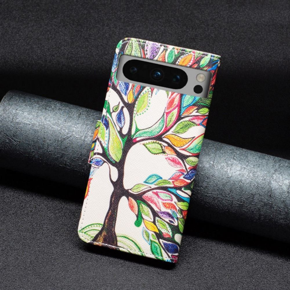 Kožený Kryt Google Pixel 8 Pro Umělecký Strom
