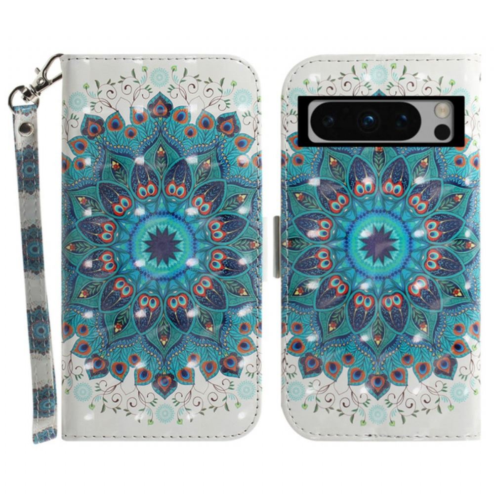 Kožený Kryt Google Pixel 8 Pro Zelená Mandala S Popruhem