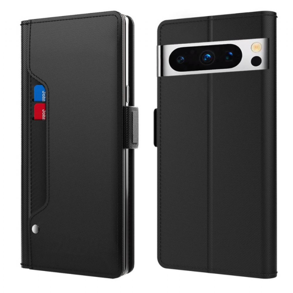 Kožený Kryt Google Pixel 8 Pro Zrcadlový A Odnímatelný Držák Karty