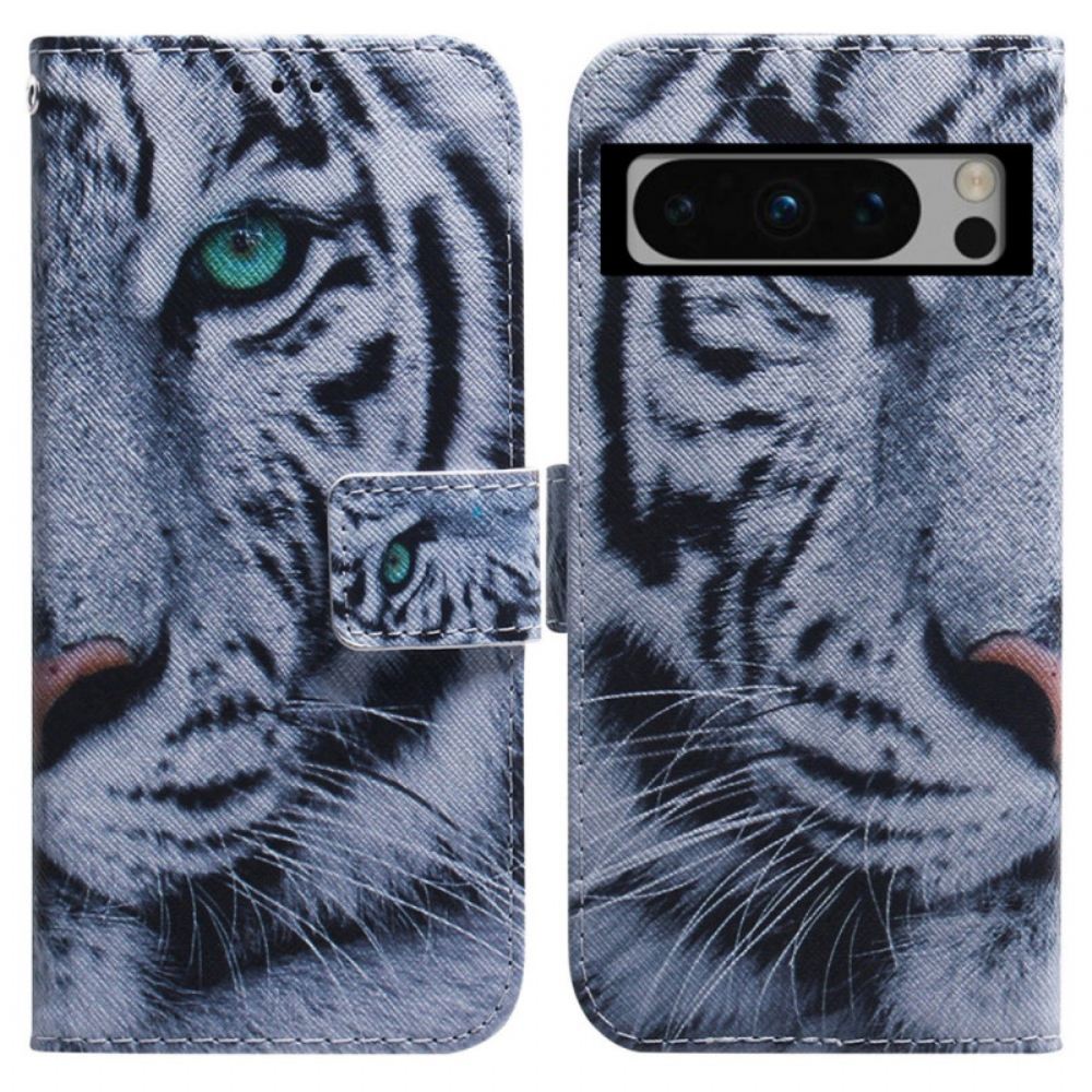 Kožený Kryt Na Google Pixel 8 Pro Bílý Tygr