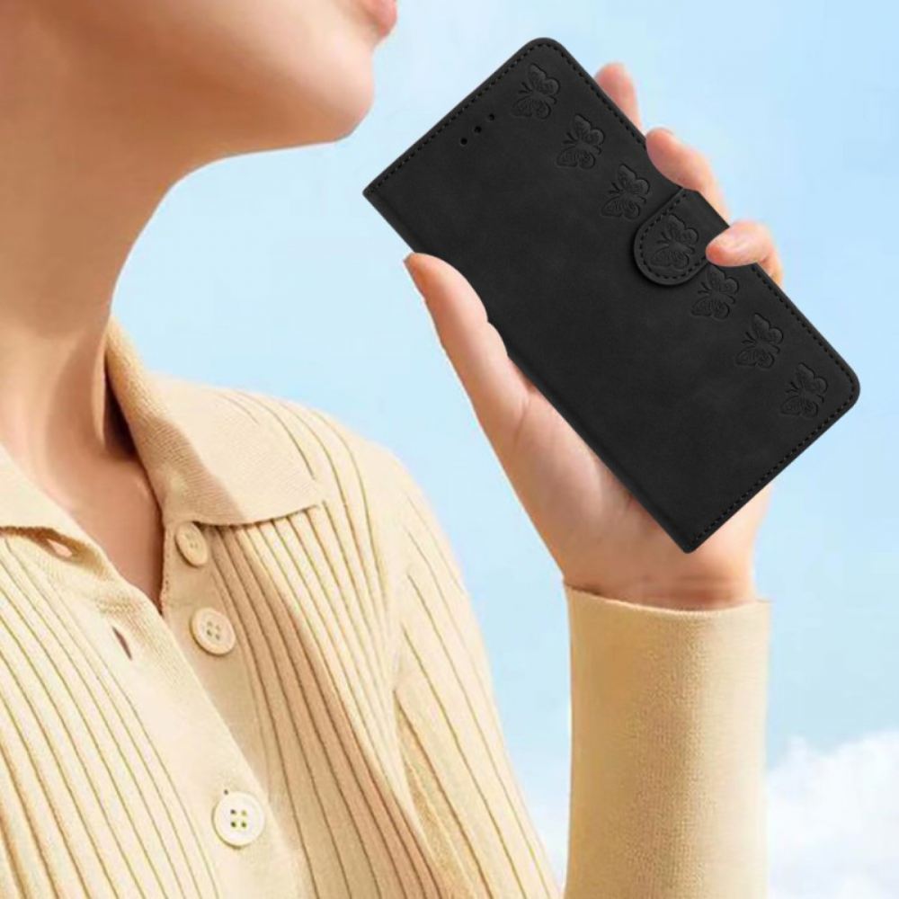 Kožený Kryt Na Google Pixel 8 Pro Motýlí Vlys S Popruhem