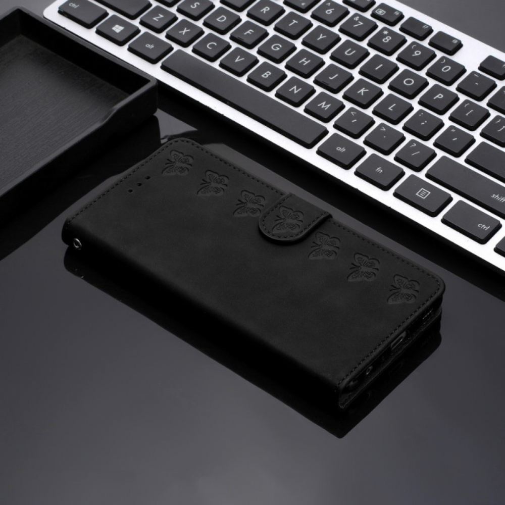 Kožený Kryt Na Google Pixel 8 Pro Motýlí Vlys S Popruhem