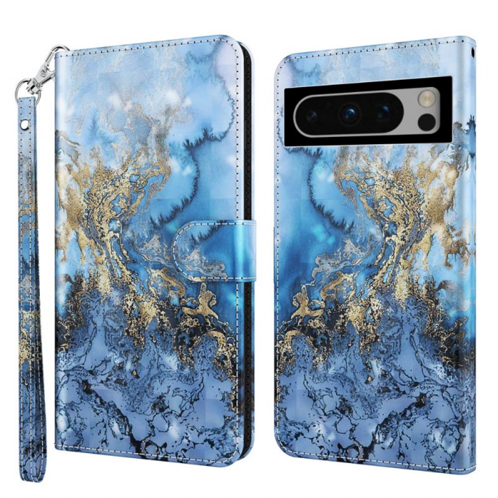 Kožený Kryt Na Google Pixel 8 Pro Mramorovaný Styl S Páskem