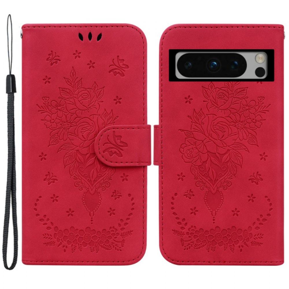 Kožený Kryt Na Google Pixel 8 Pro Růže S Řemínkem
